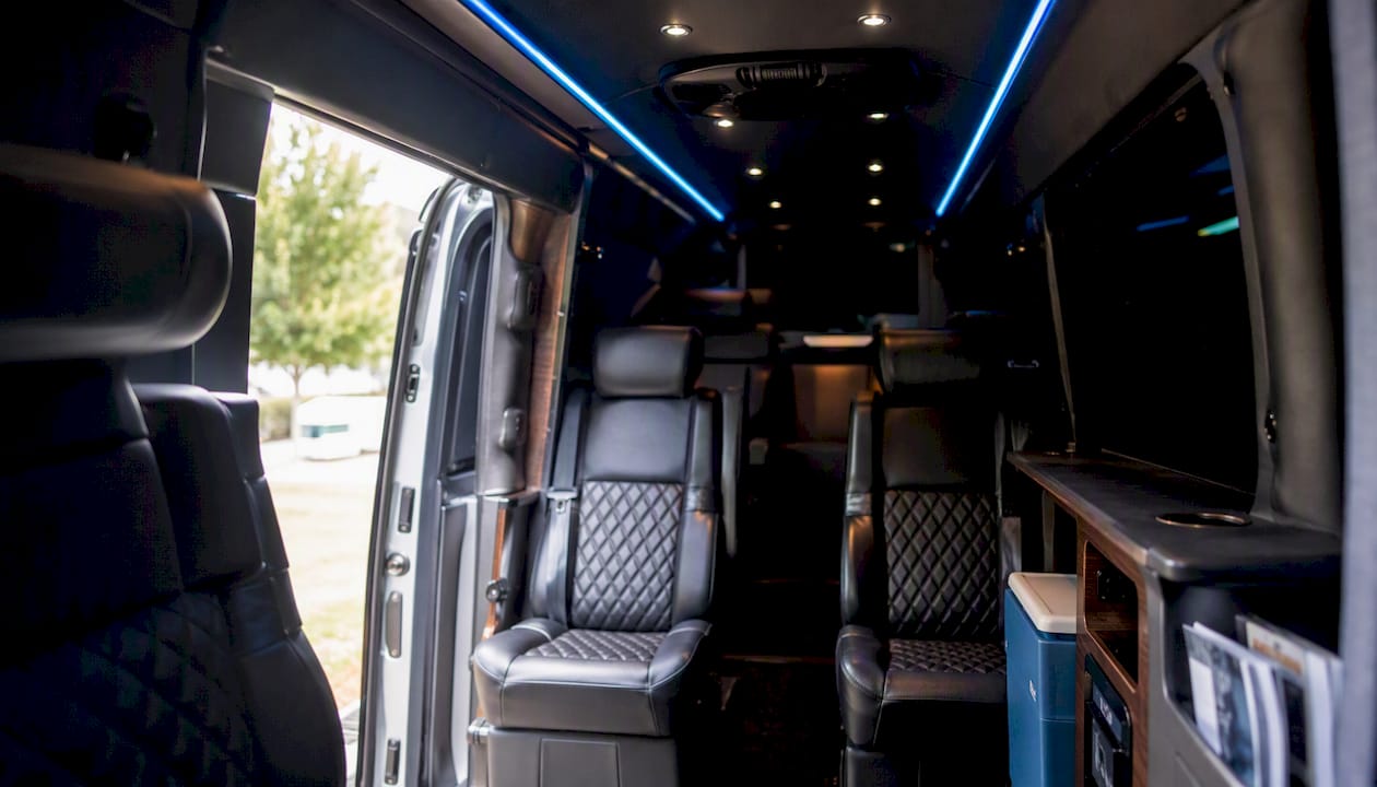 Luxury shuttle van interior with seating