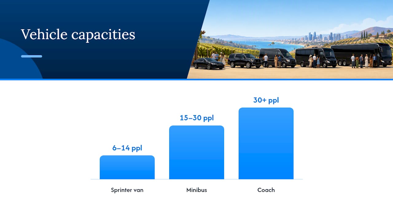 Comparison diagram of wine tour vehicle types and capacities