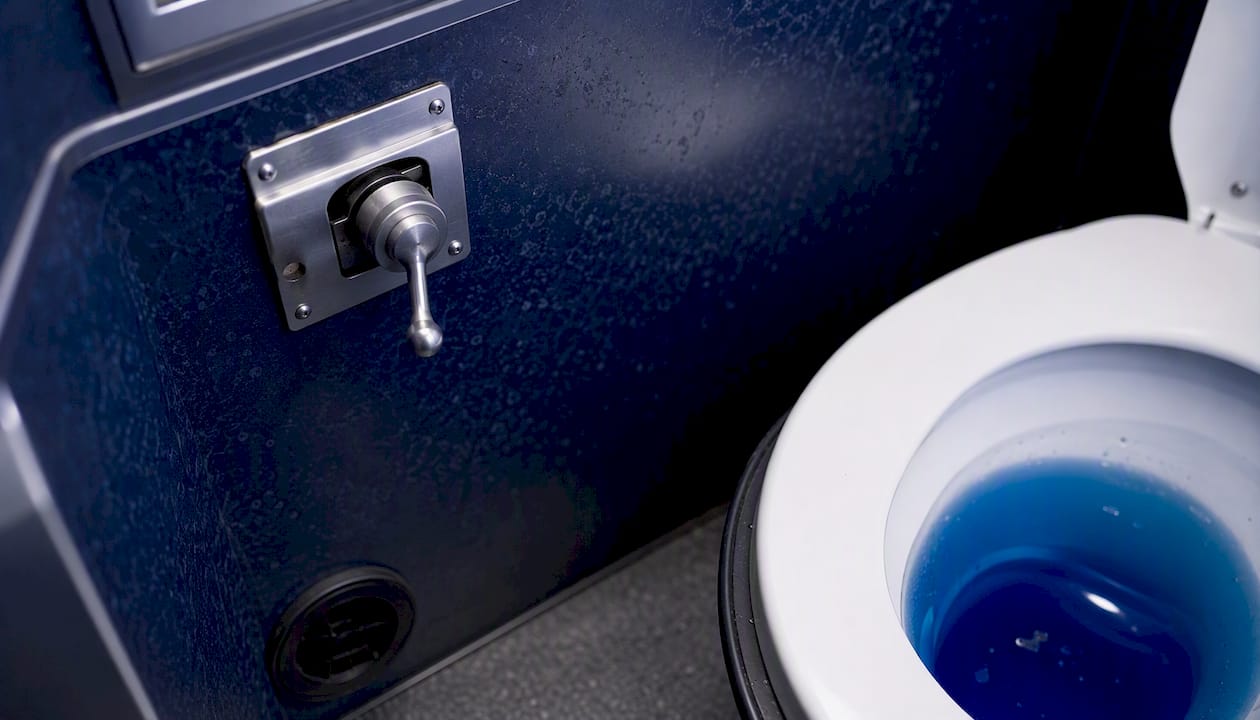 Charter bus chemical flush toilet detail