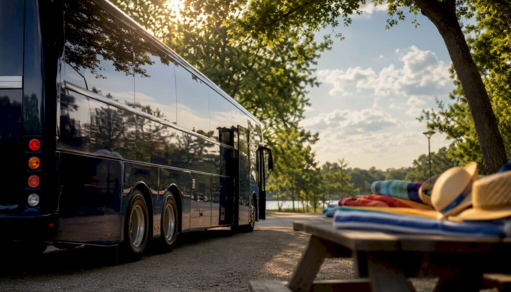 Charter bus at summer camp loading area