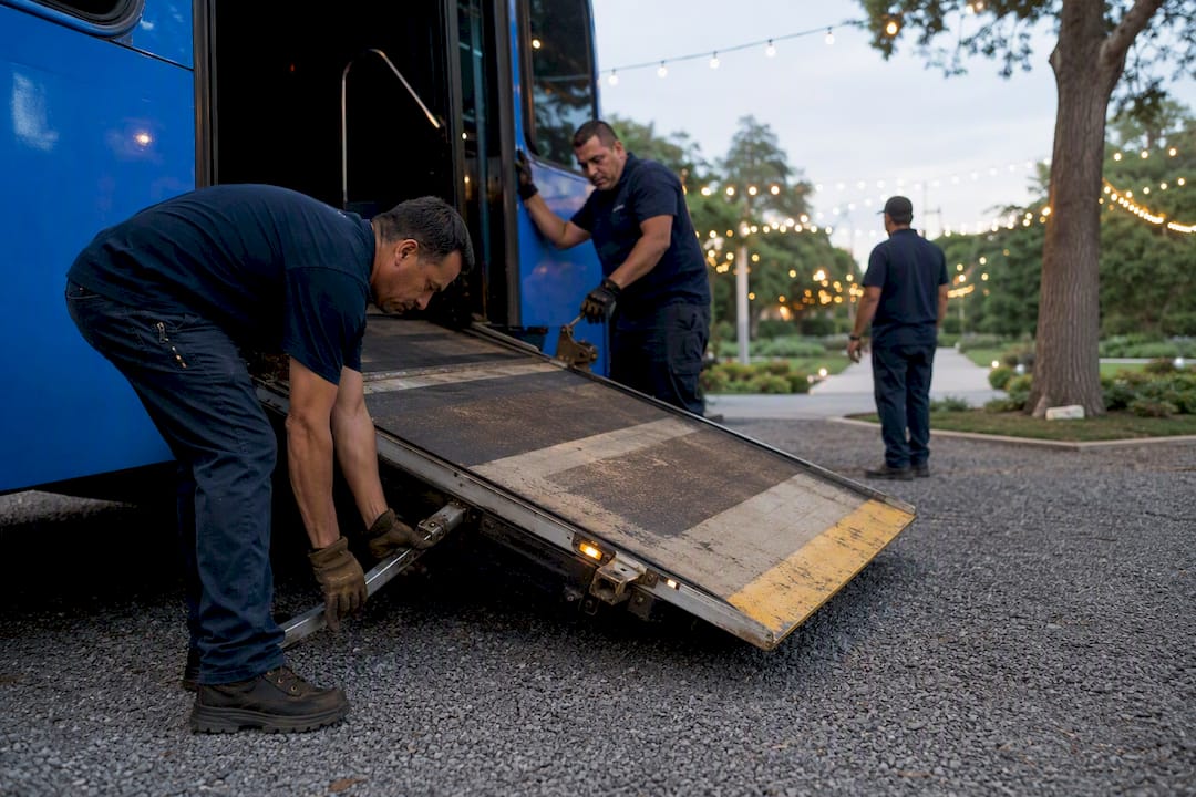 Hands deploying shuttle ramp