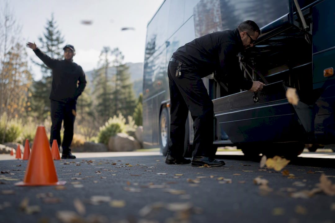 Charter bus luggage loading in event parking