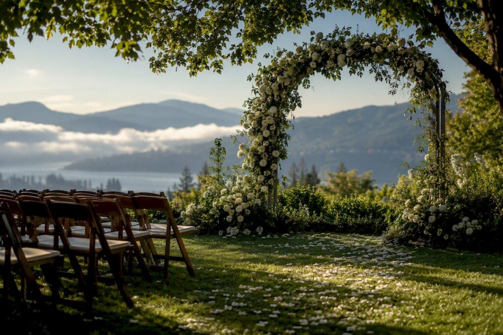 Wide panoramic view of Hood River wedding venue