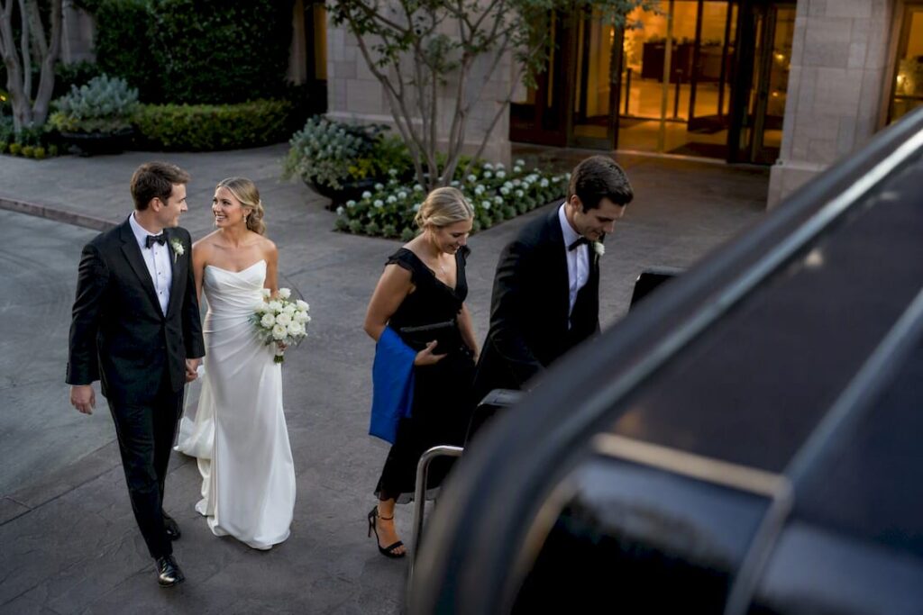 Wedding guests boarding an event shuttle