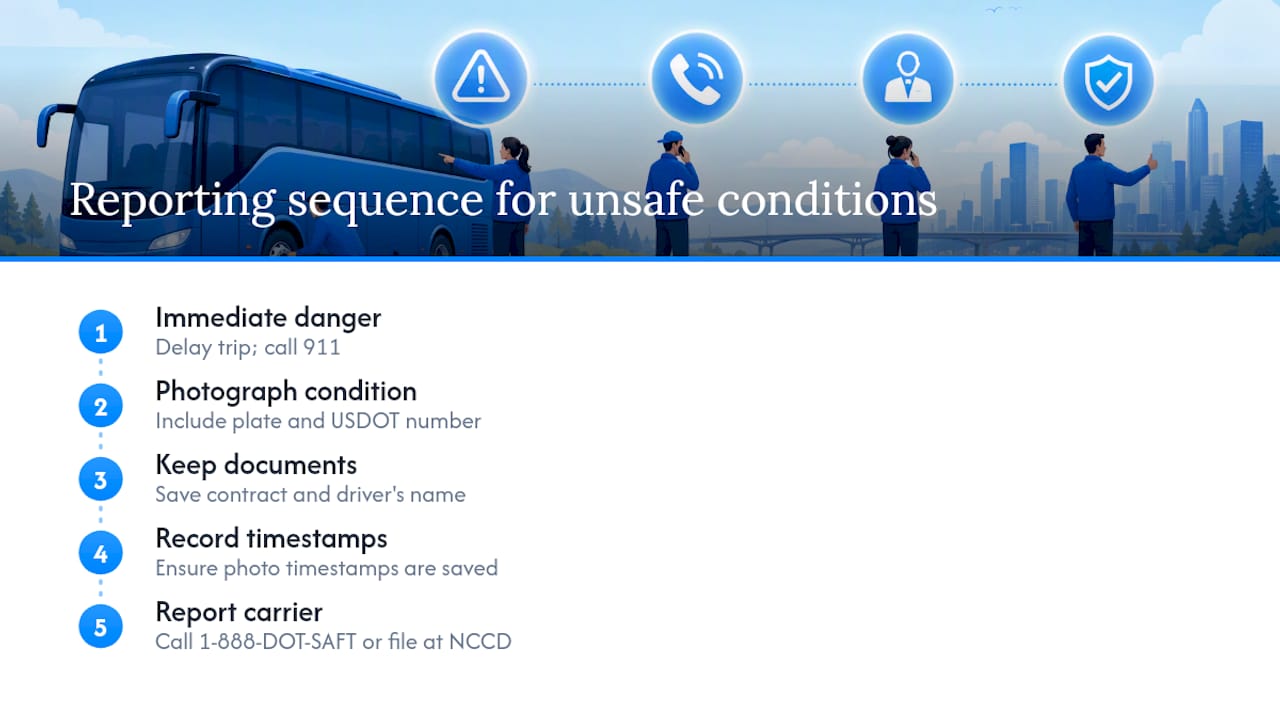 Steps for reporting unsafe charter conditions
