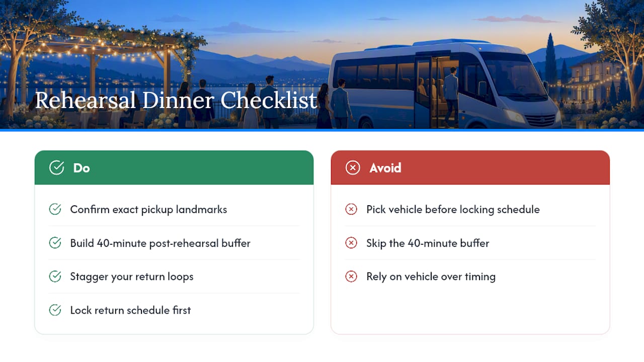 Reliant Transportation's Rehearsal Dinner Playbook — overview diagram