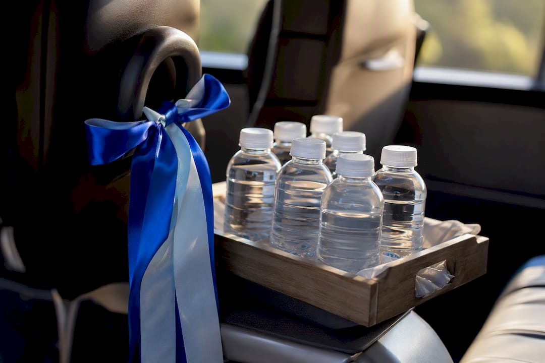 Water and ribbon decorations inside shuttle