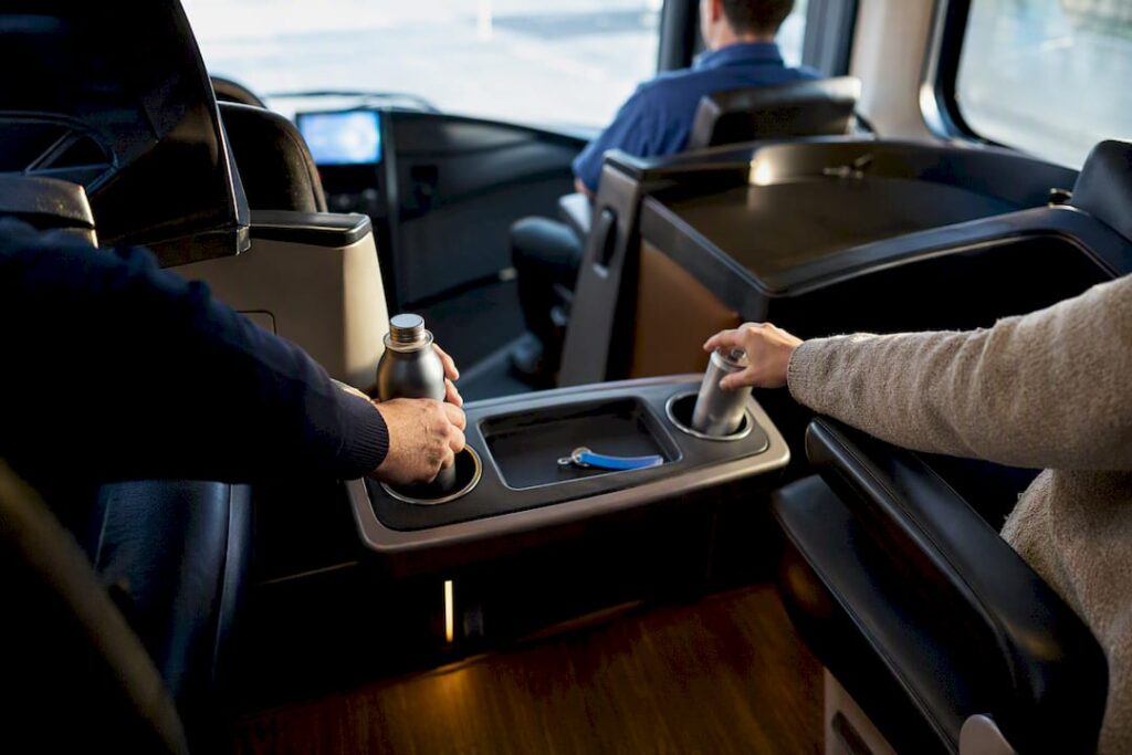 Sealed beverages inside a charter coach