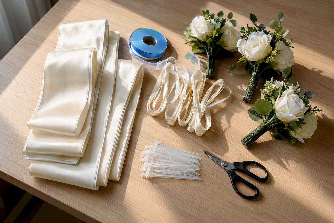 Organized wedding shuttle decoration supplies