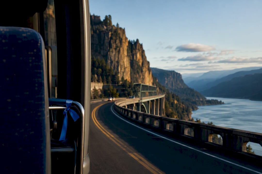 Columbia Gorge bridge route at sunrise