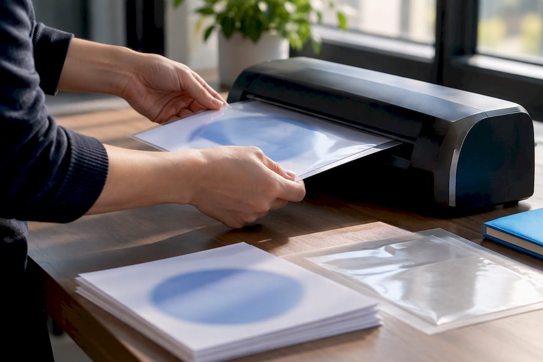 Hands laminating event pickup signage