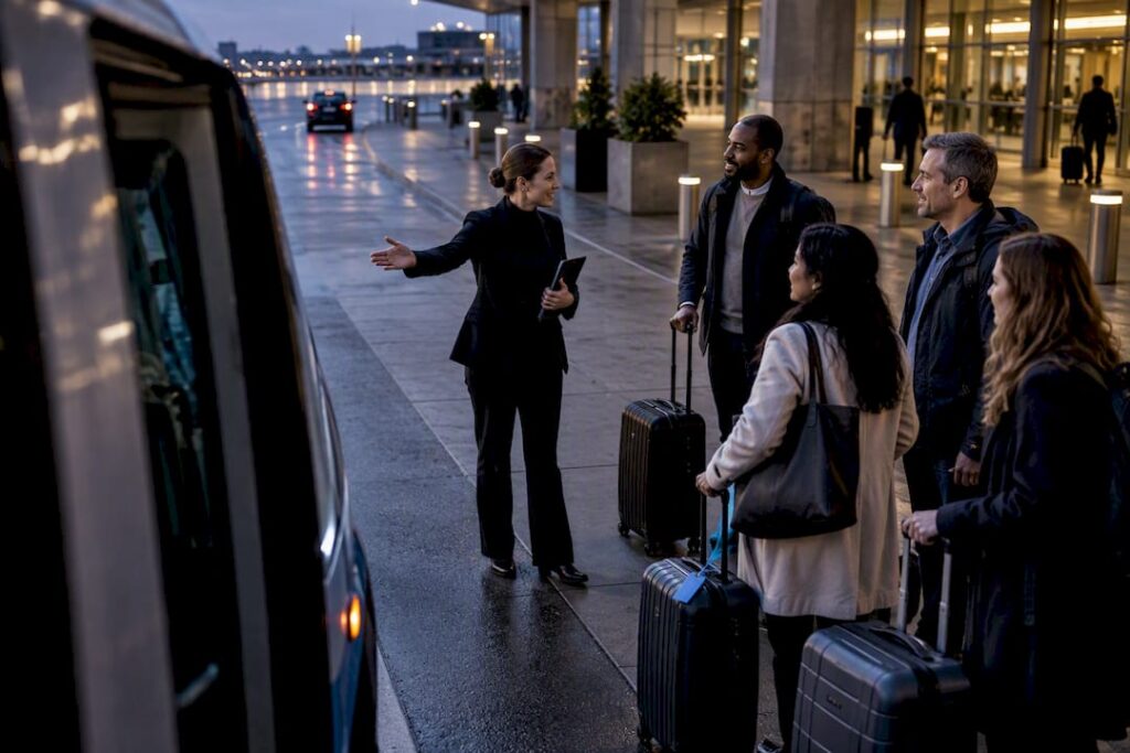 Group coordinating airport transportation pickup