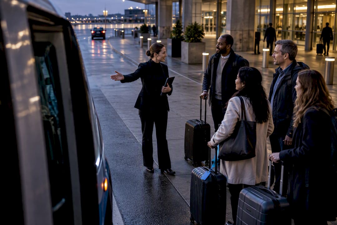 Group coordinating airport transportation pickup