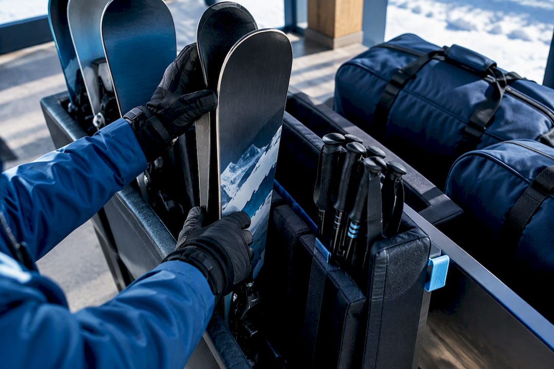 Skis separated from luggage in storage