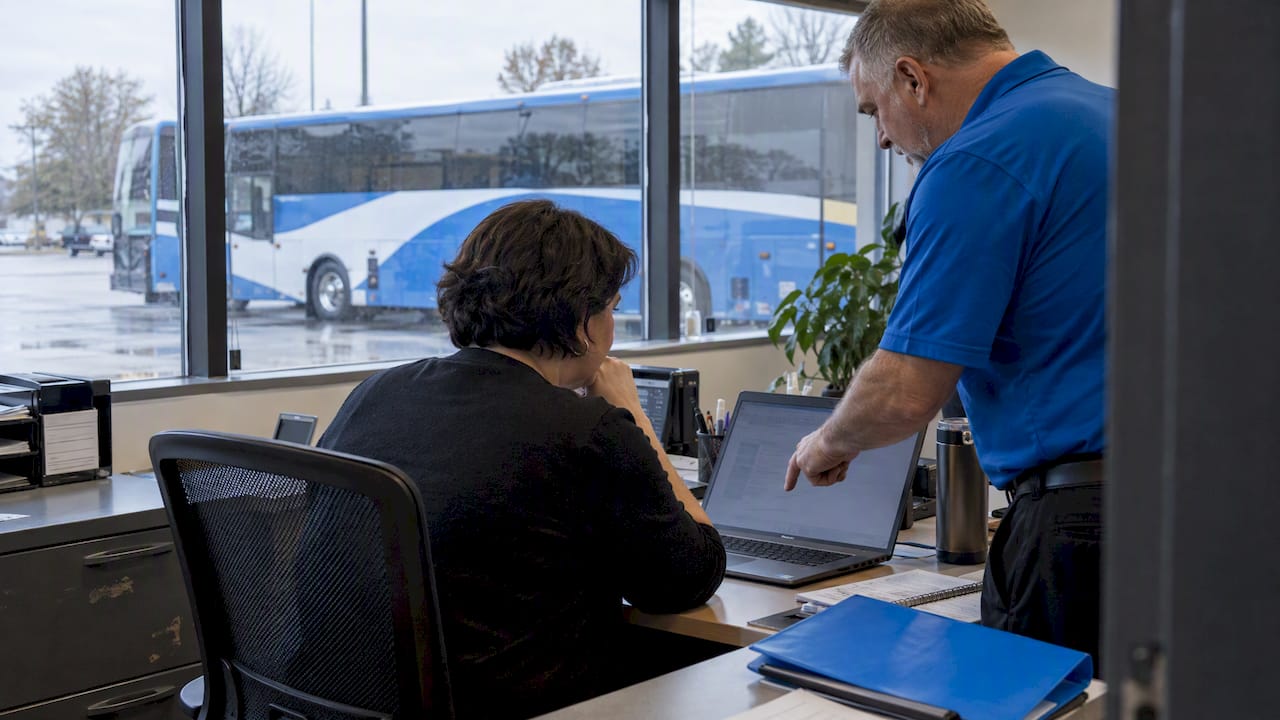 Planner confirming charter bus pet policy