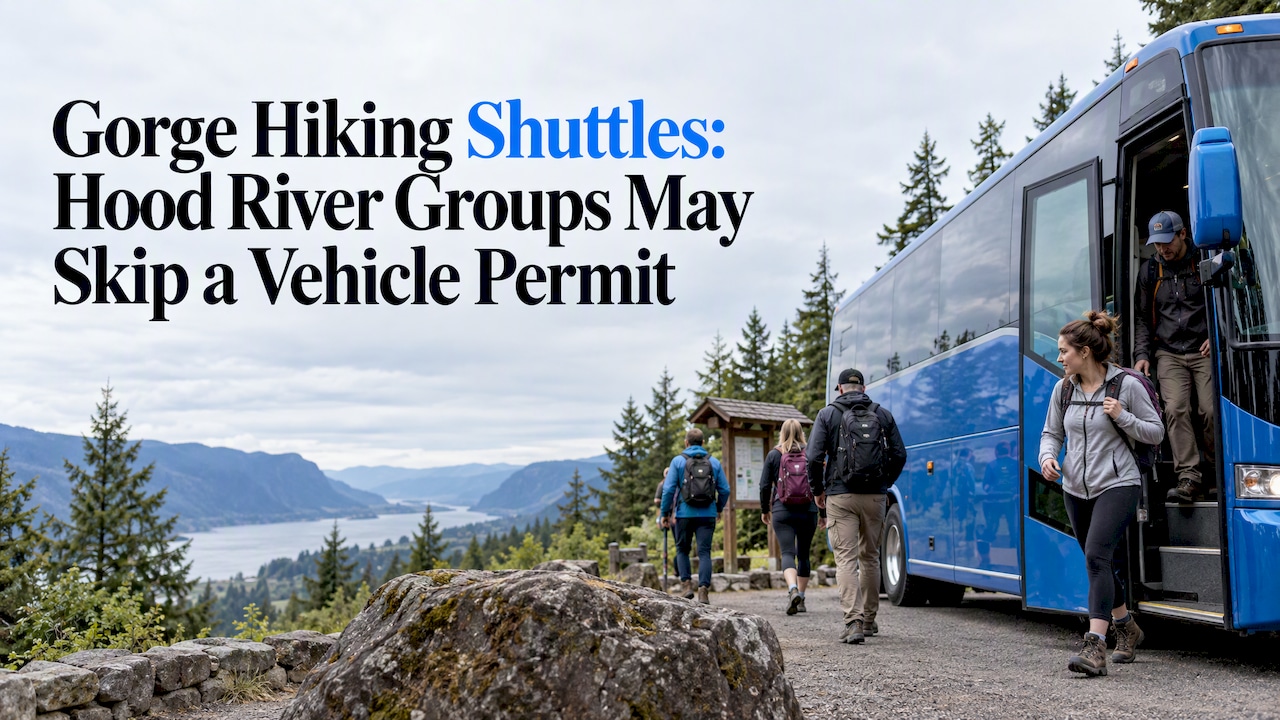 Hikers arriving by shuttle at a Gorge trailhead
